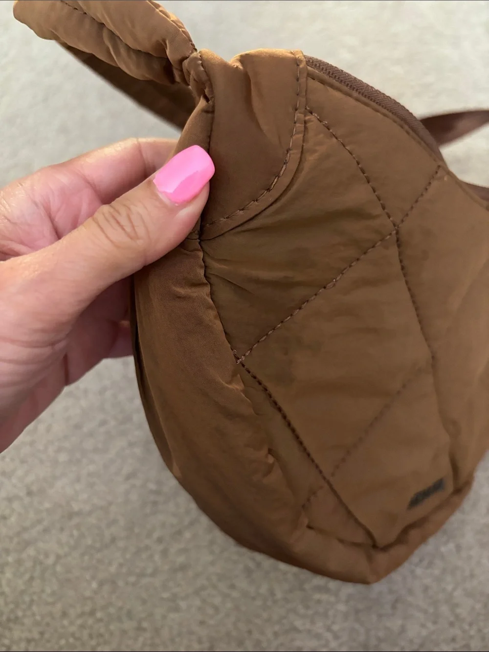 Athleta Quilted Crescent Crossbody in Rust Brown